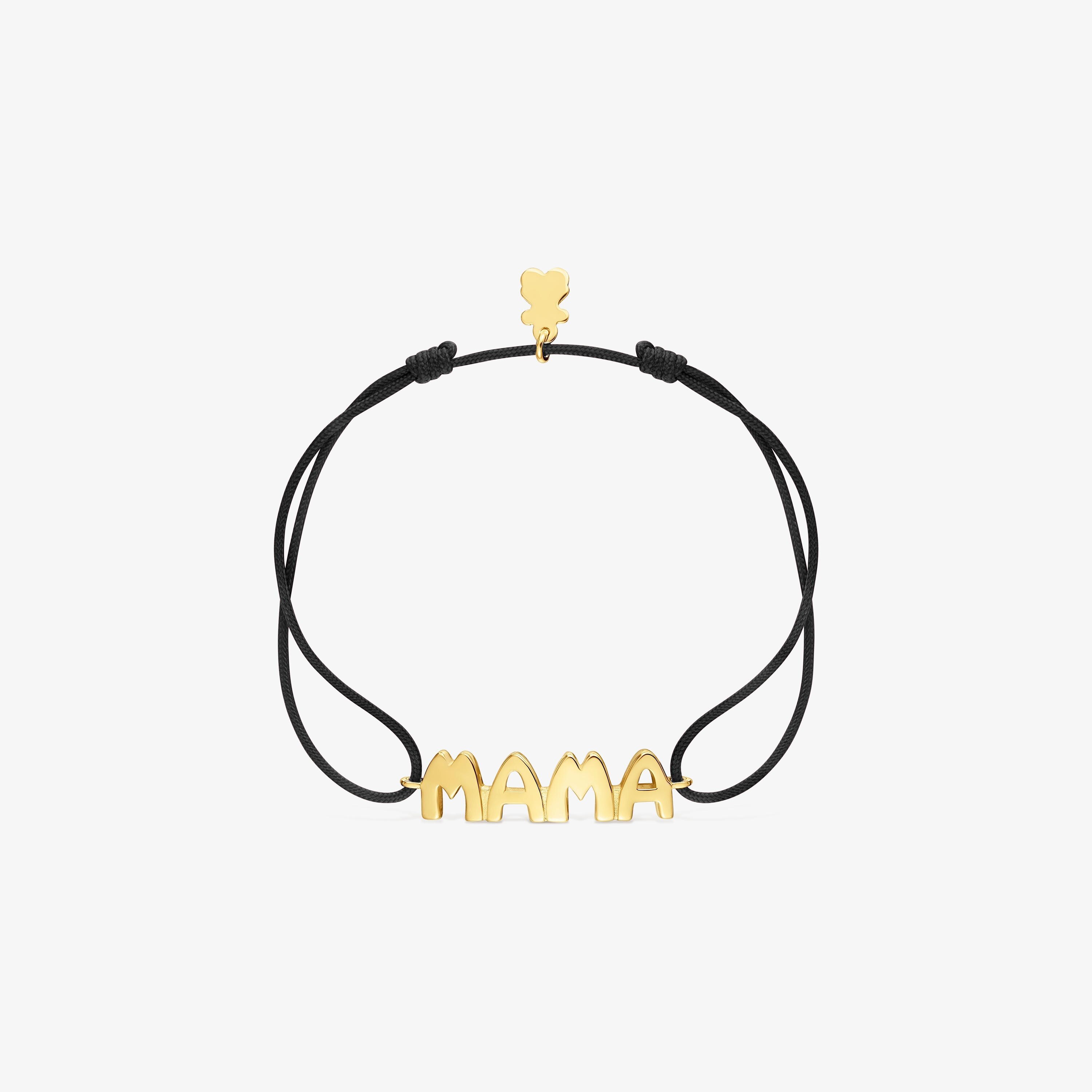 Pulsera de nylon negro con baño de oro 18 kt sobre plata TOUS Mama