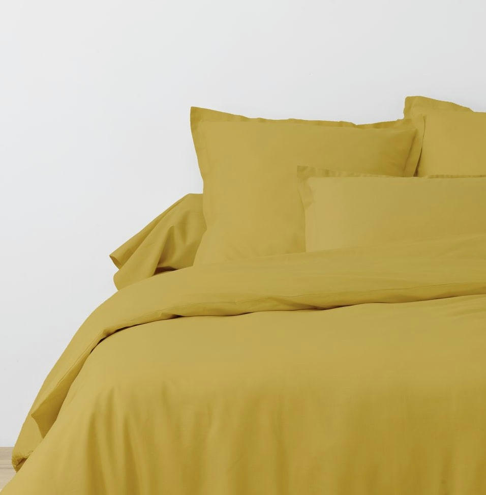UNI ADC - Parure housse de couette coton jaune 140x200 cm