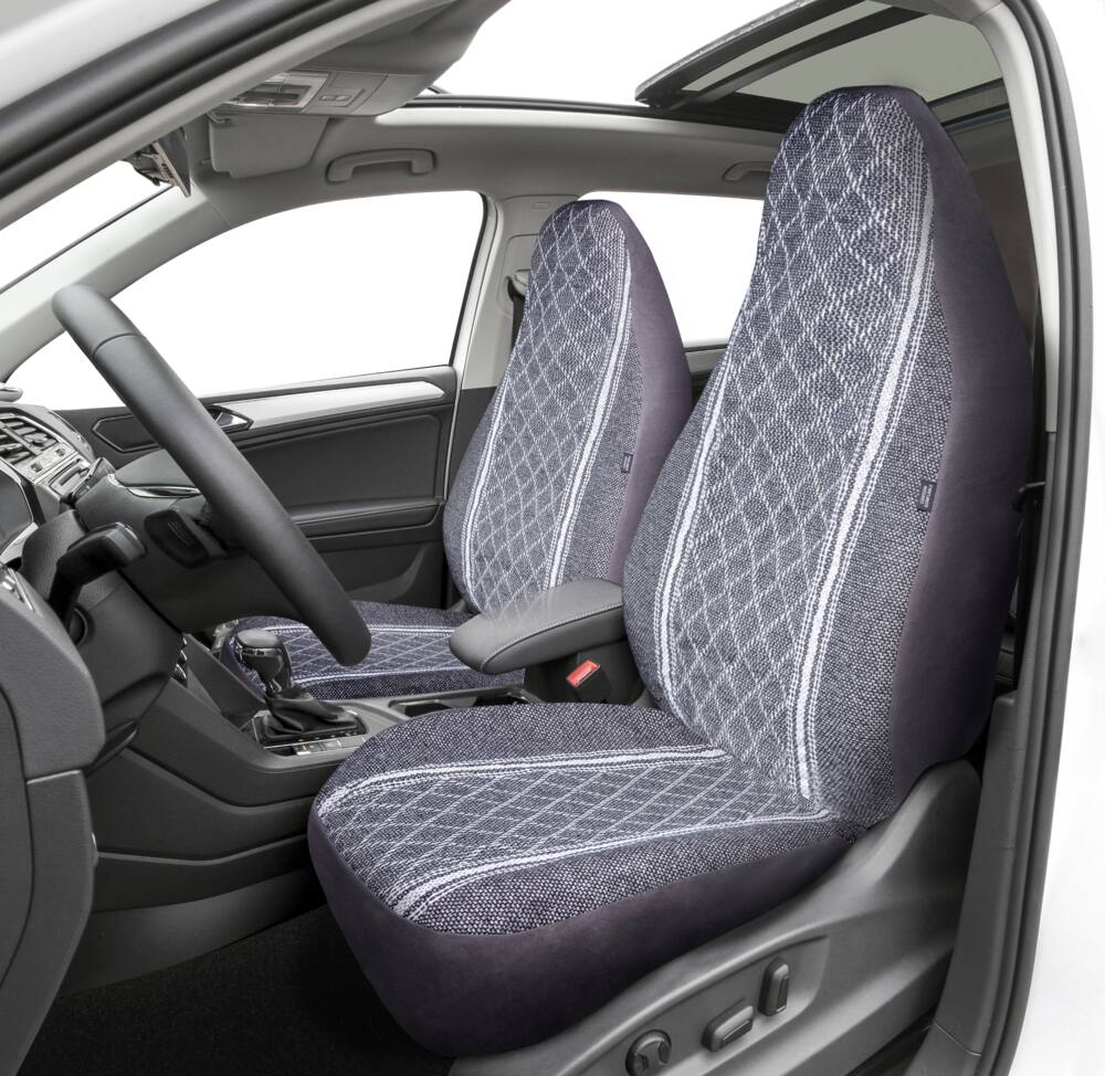 AutoTrends High Back Diamond Tweed Seat Cover, Grey, 2-pk