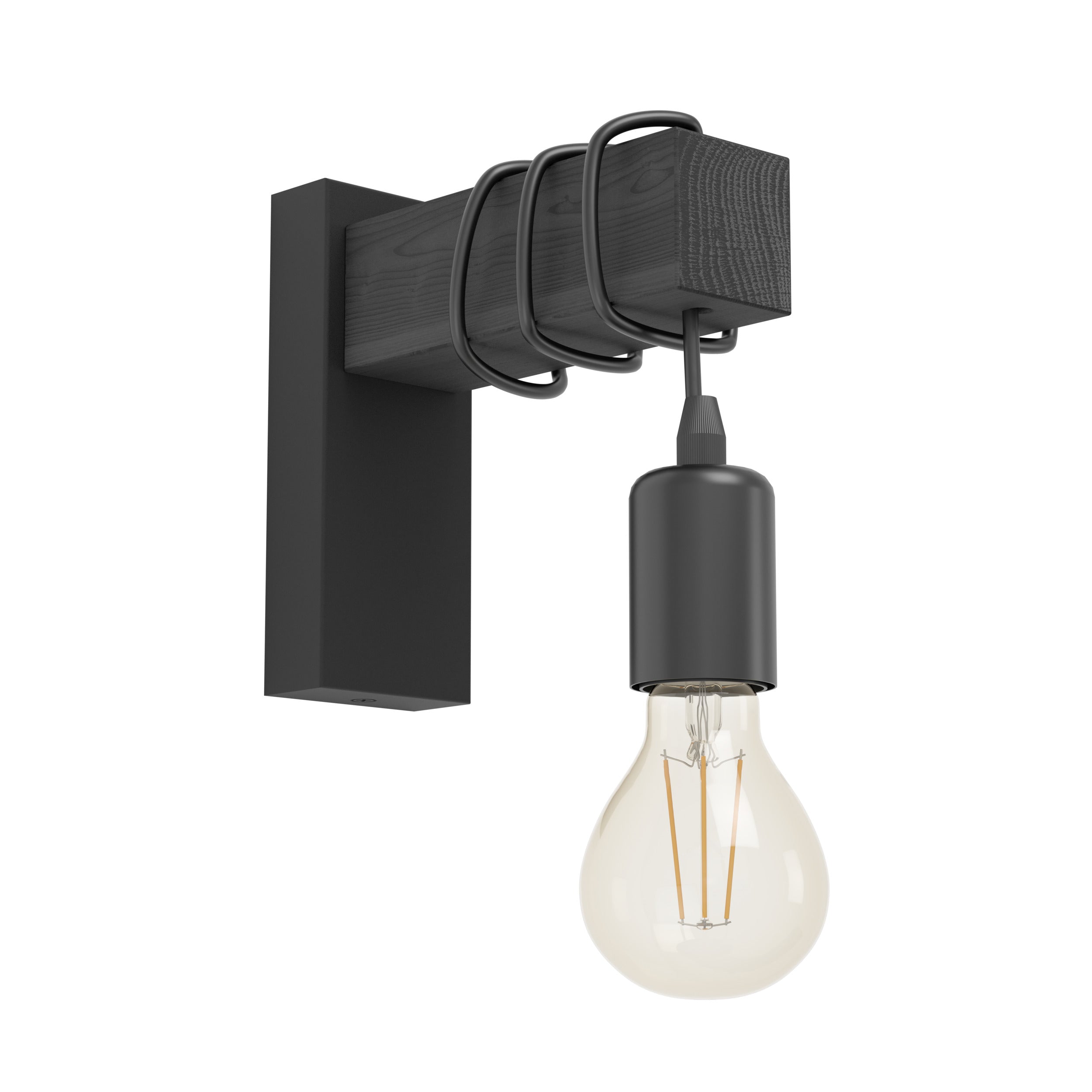 EGLO wandlamp Townshend - e27 - hout/staal - zwart