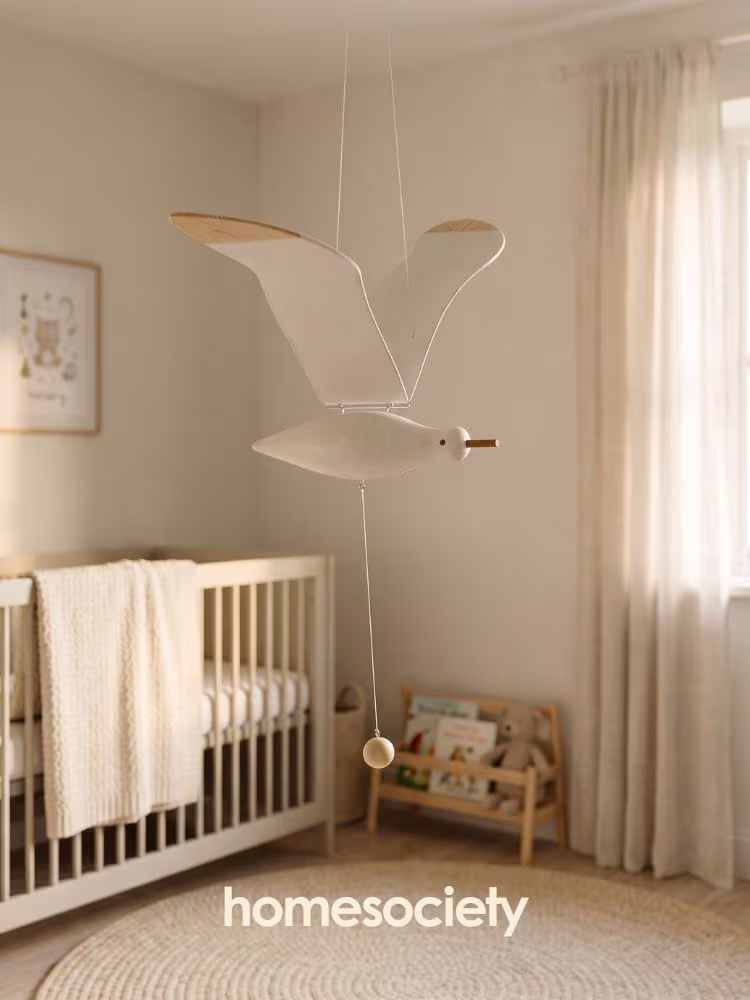 Handcrafted Wooden Mobile Flying Bird | Flying Seagull Decor Nursery/Kids Room | Minimalist Coastal Playroom Art | Baby Shower Hanging Bird