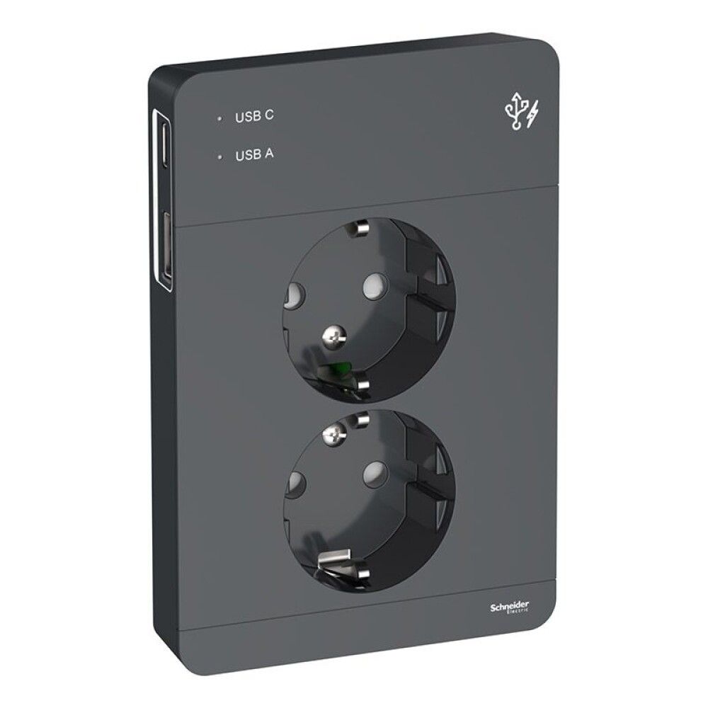 VEGGUTTAK SCHNEIDER ELECTRIC EXXACT USB A C 2-VEIS ANTRASITT