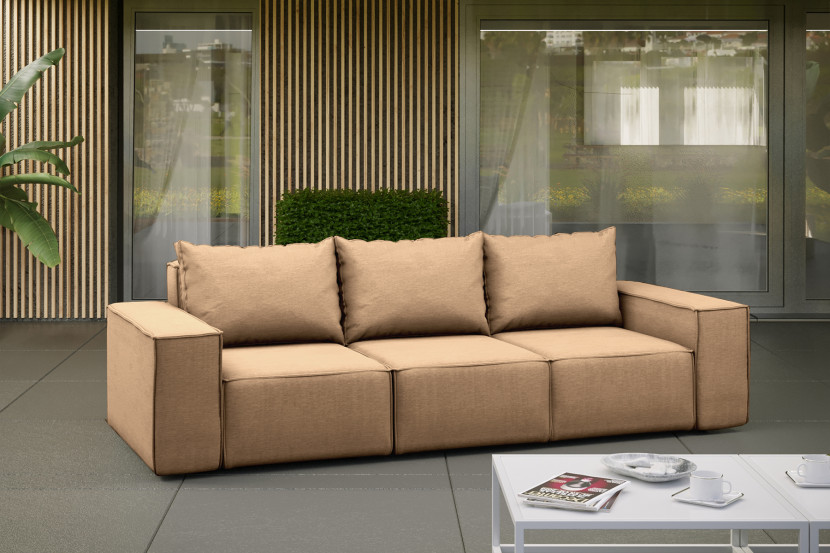 Sofa ogrodowa trzyosobowa SONNE na taras, tkanina Artykuł, Cappuccino
