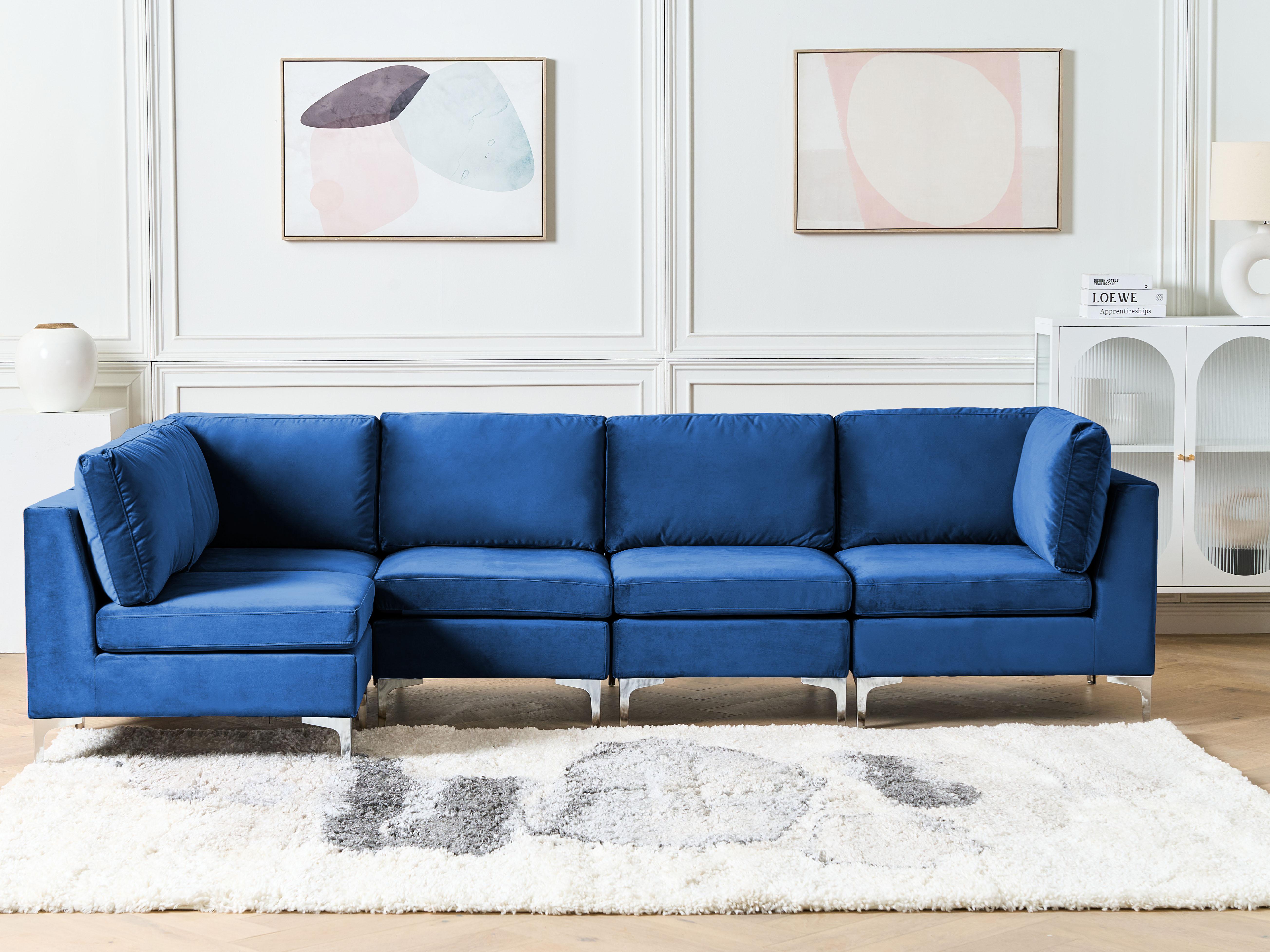Modular Corner Sofa 5 Seater EVJA Velvet Navy Blue Right Hand