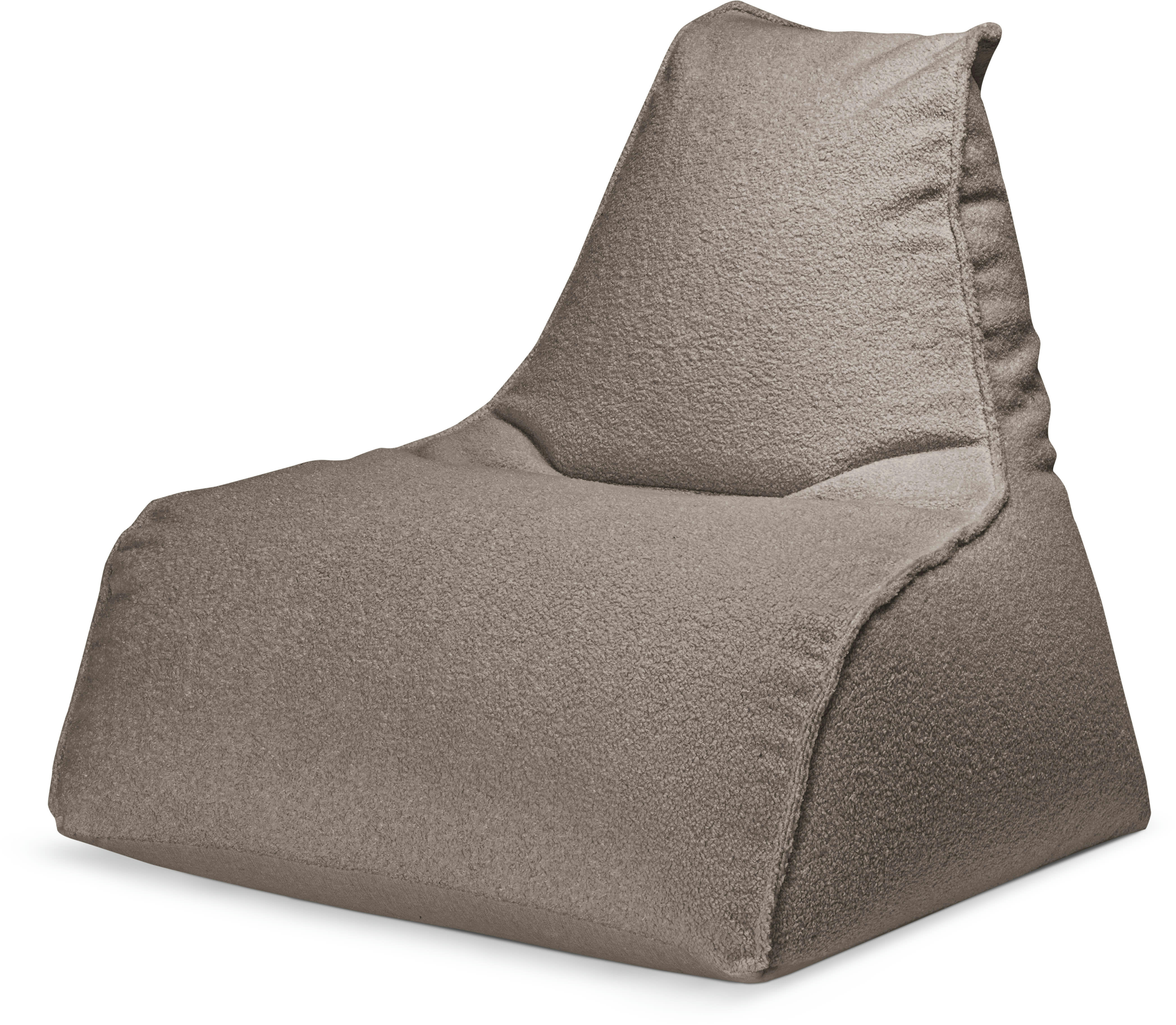 WOOLY - Pouf d'intérieur avec dossier fourrure douce taupe 70x80x70cm