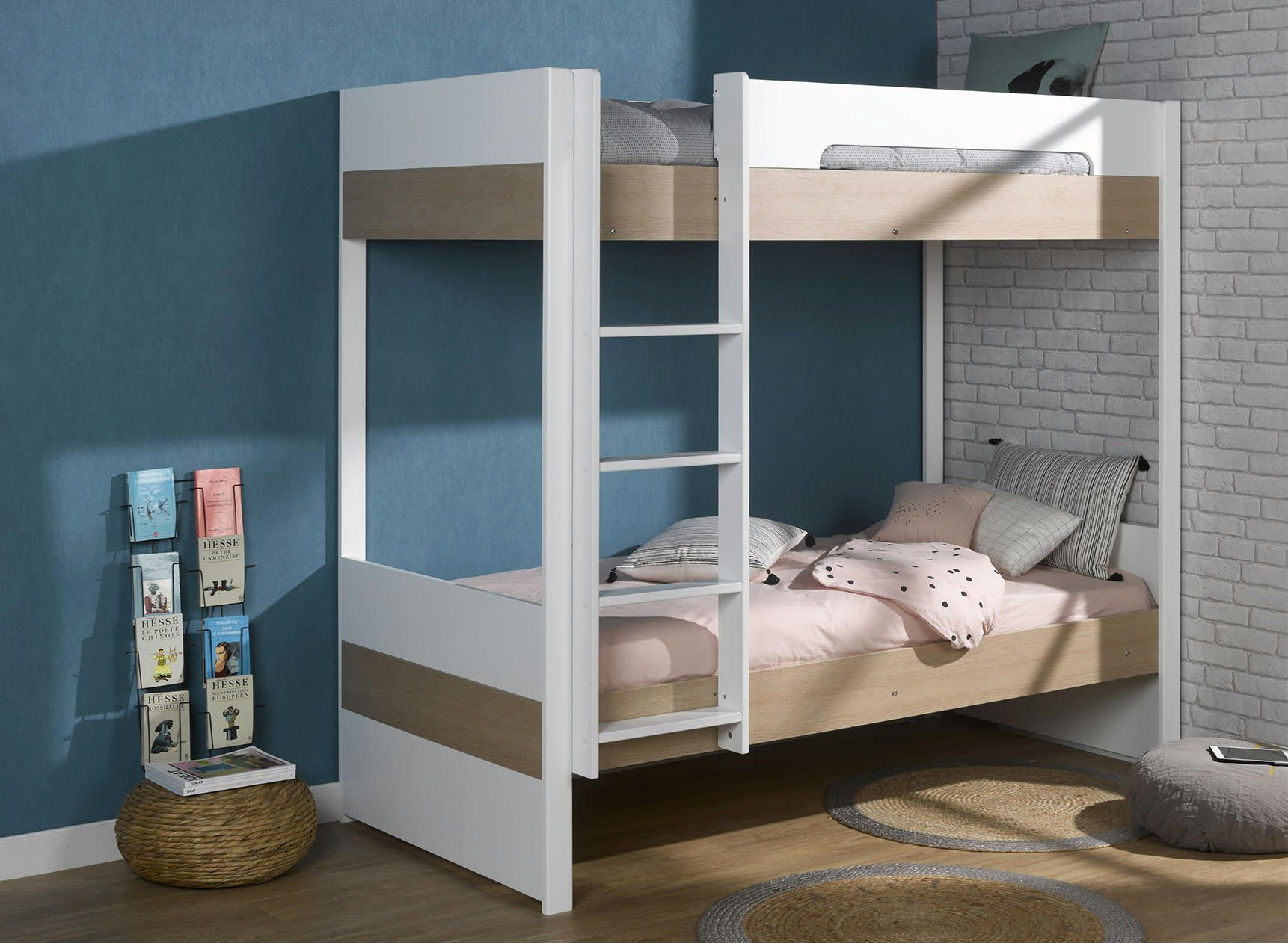 PRADO - Lit superposé 90x200 PRADO Blanc et Chêne Clair