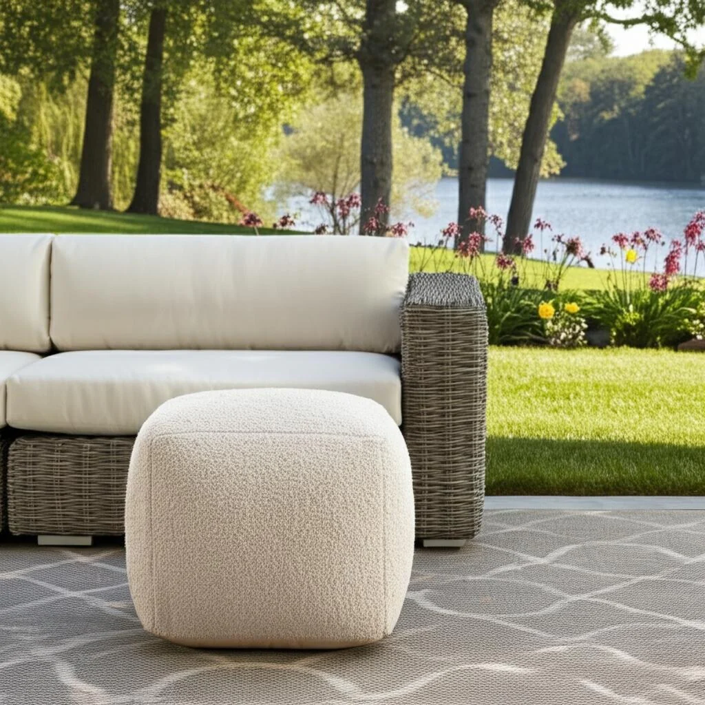 HomeRoots 18 Gray Polyester Cube Outdoor Pouf Ottoman