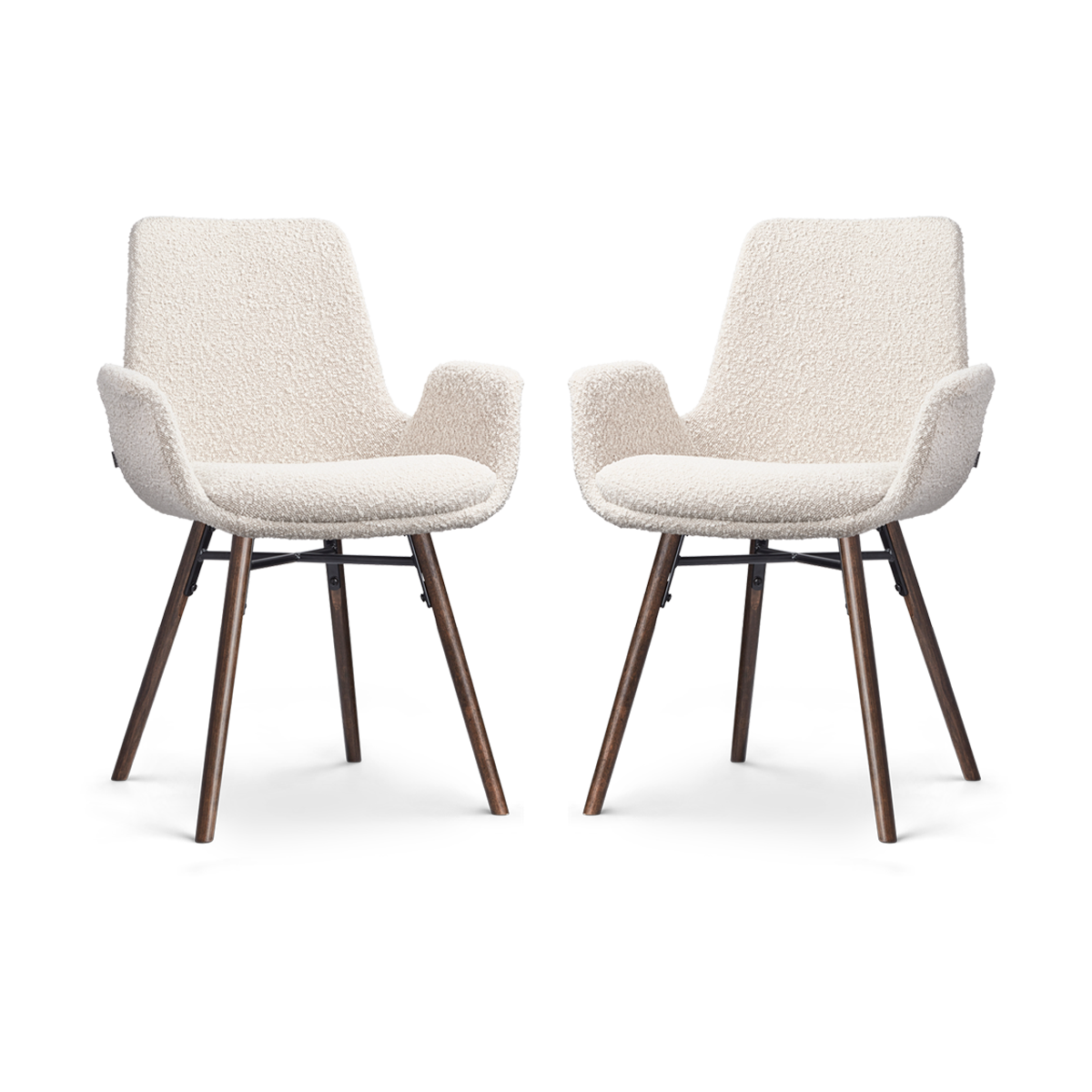 Nolon Nena-Eef Eetkamerstoelen Set van 2 - Bouclé Beige - Walnoot Hout