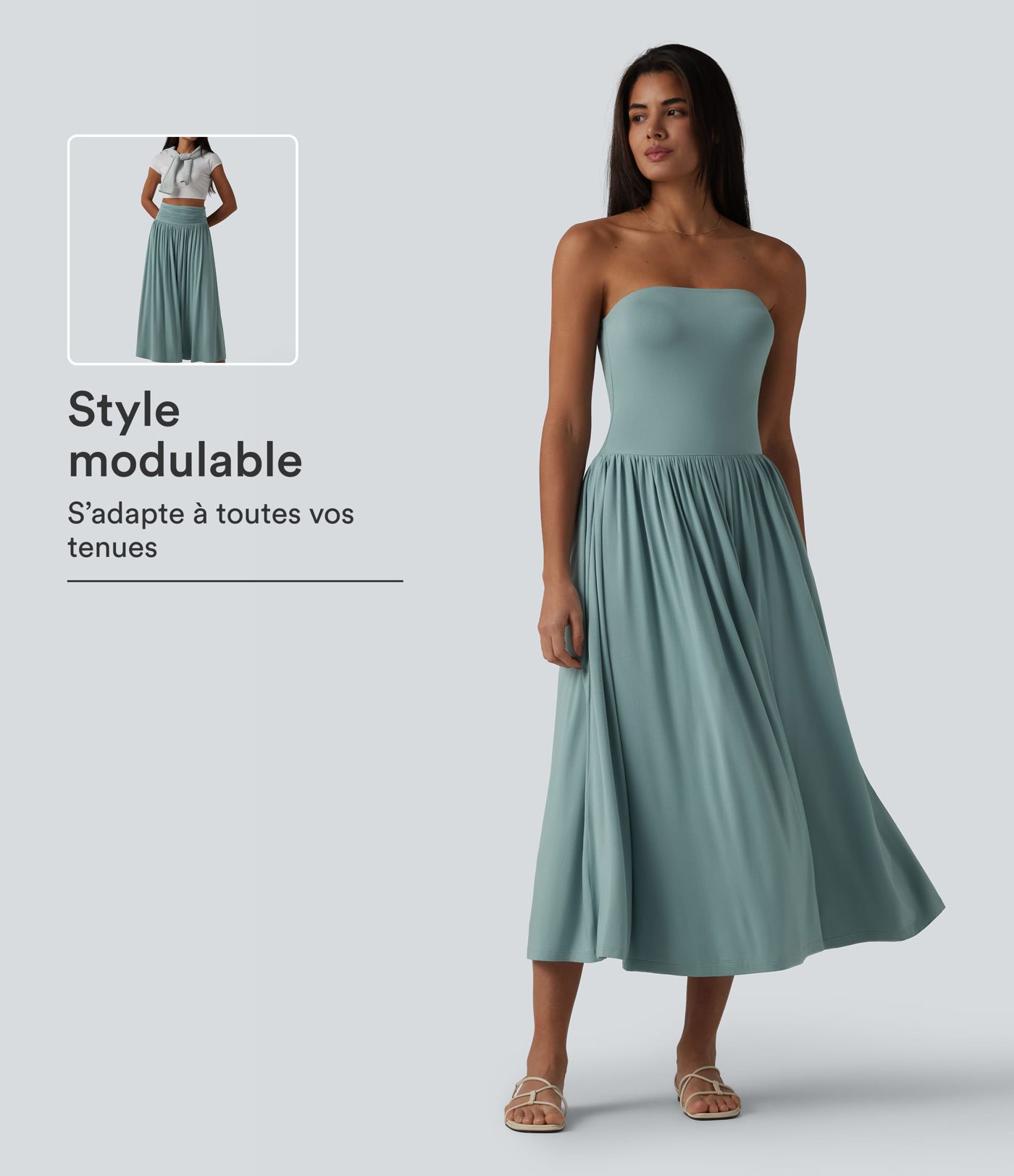 Robe midi casual bustier fluide avec détail froncé