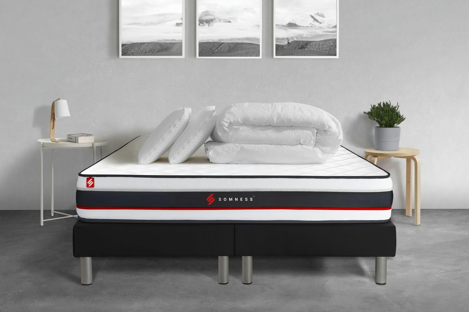 FORM - Pack matelas sommier 200x200 oreiller couette