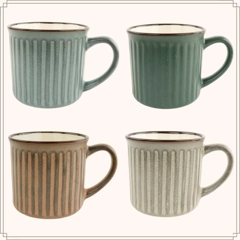 OTIX Koffiekopjes met Oor Koffietassen Set van 4 Aardewerk 250 ml MOSS