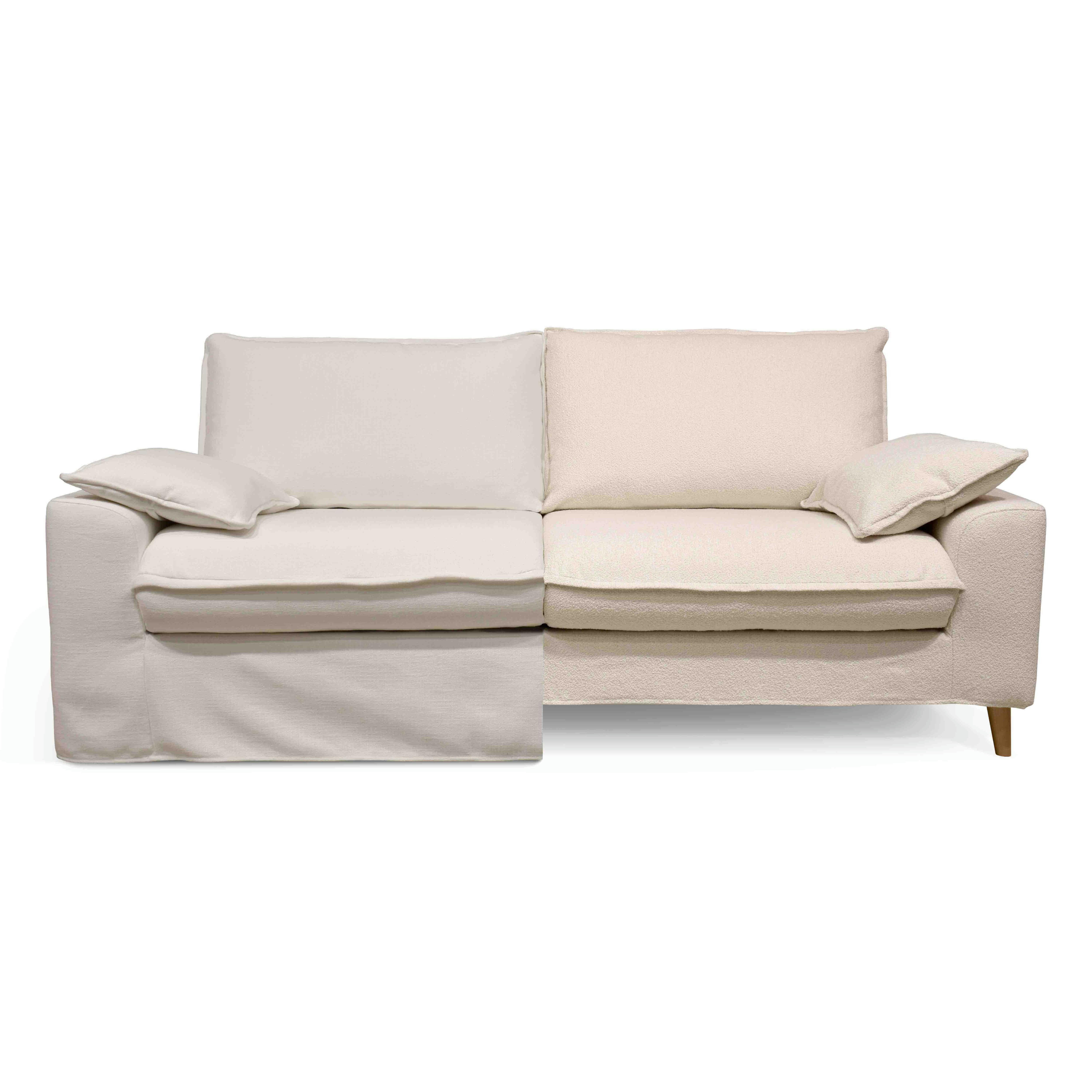 JAROD - Canapé tissu blanc avec une housse supplémentaire bouclette blanche