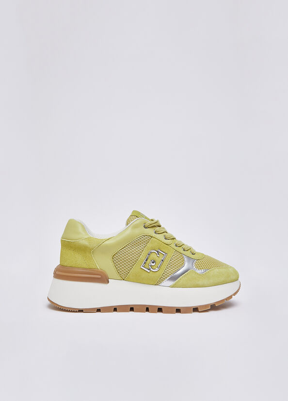 Sneakers platform in suede e mesh
