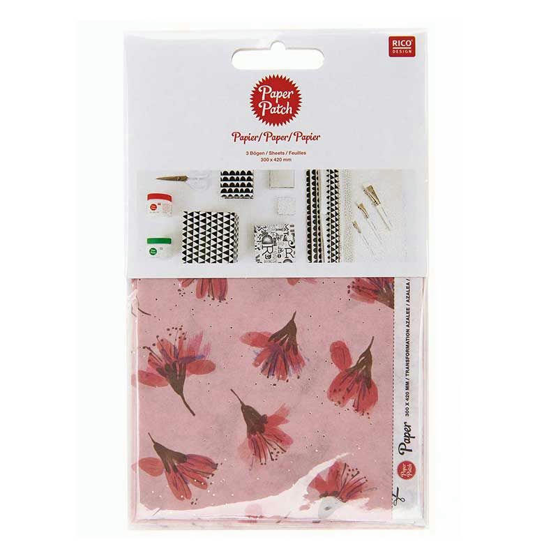 PATCH - Papier patch floral azalée rose 30x42cm