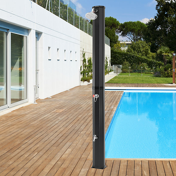 Douche solaire 35l, noire, avec douchette à pied et pomme de douche pluie