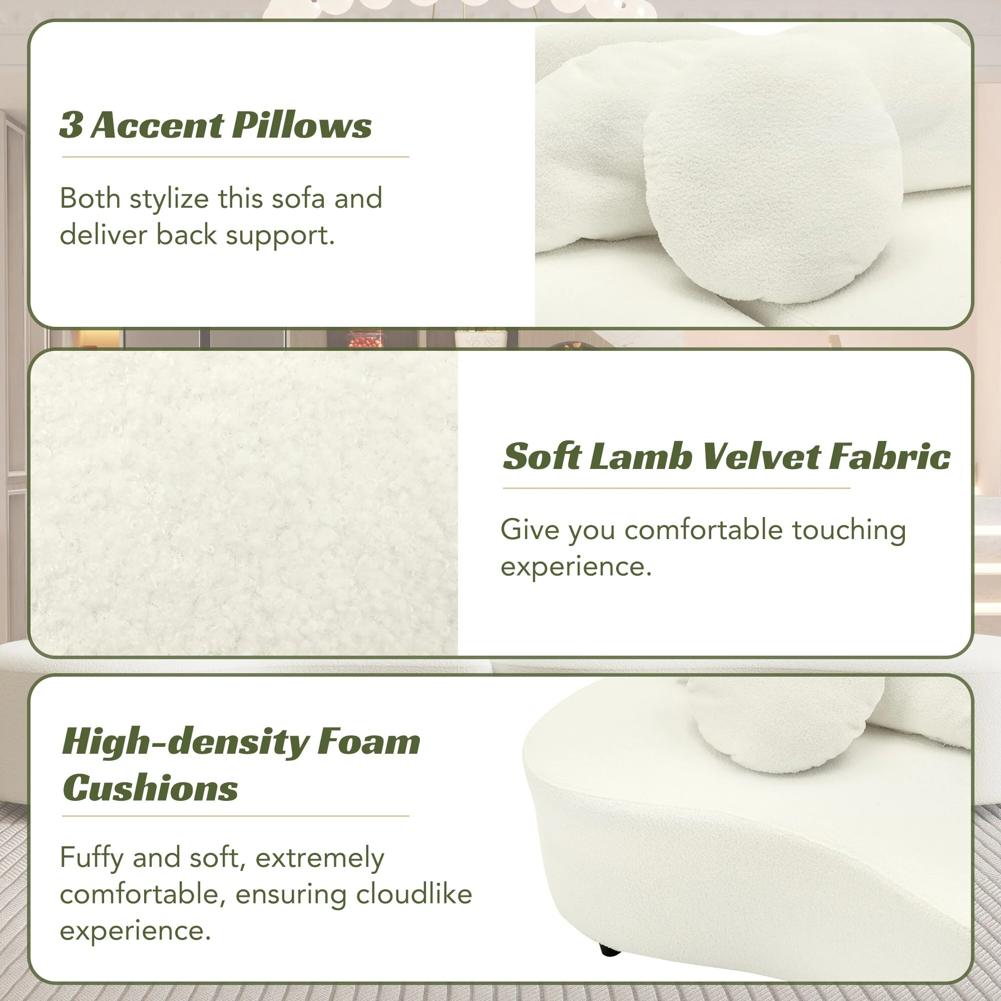 1 Modern Living Room Sofa Lamb Velvet Upholstered Couch