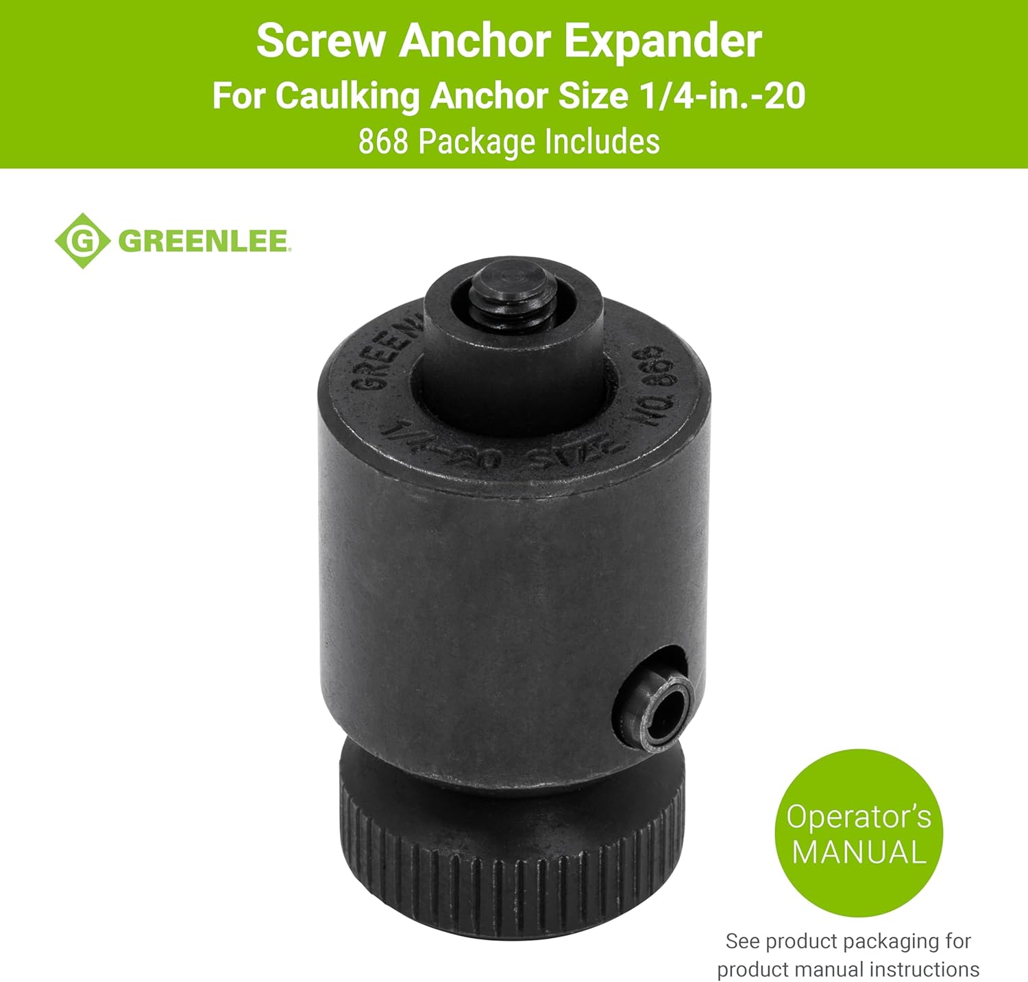 Greenlee 868 Screw Anchor Expander for Caulking Anchor Size 1/4-20, Heavy-Duty Screw Anchor Expanding Tool