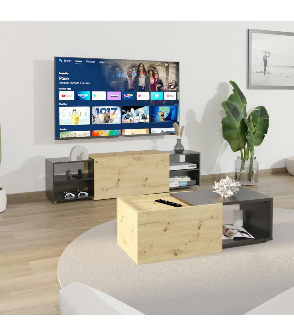 SLIDE 3 - Meuble TV modulable 4 étagères- L194,5 cm