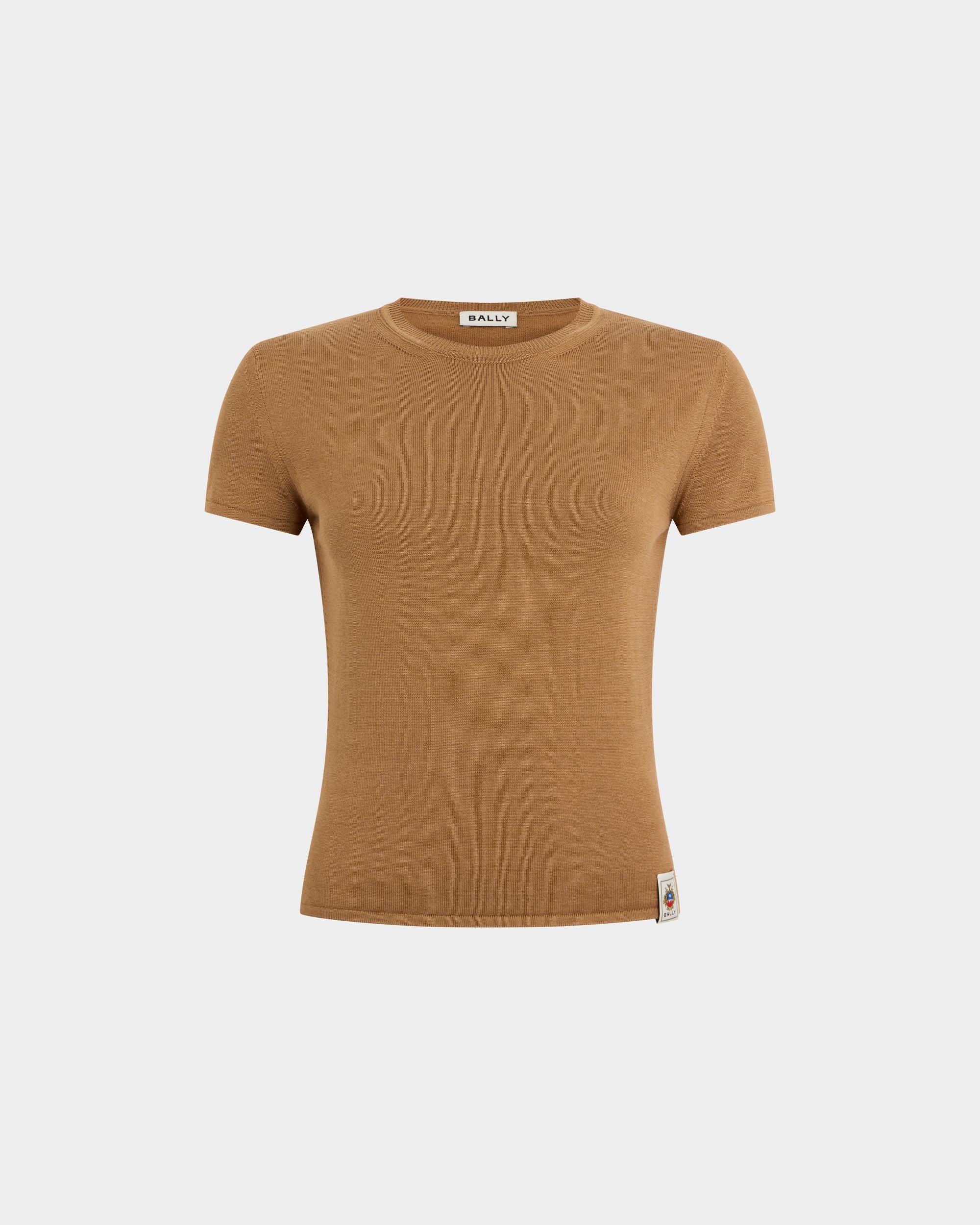 Strickoberteil aus Baumwolle und Seide in Camel