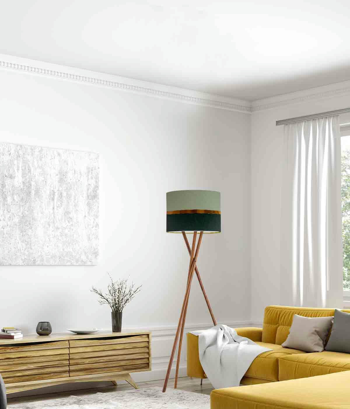 KHARANI - Abat-jour Lampadaire bicolore vert empire et tilleul D: 45 x H: 28