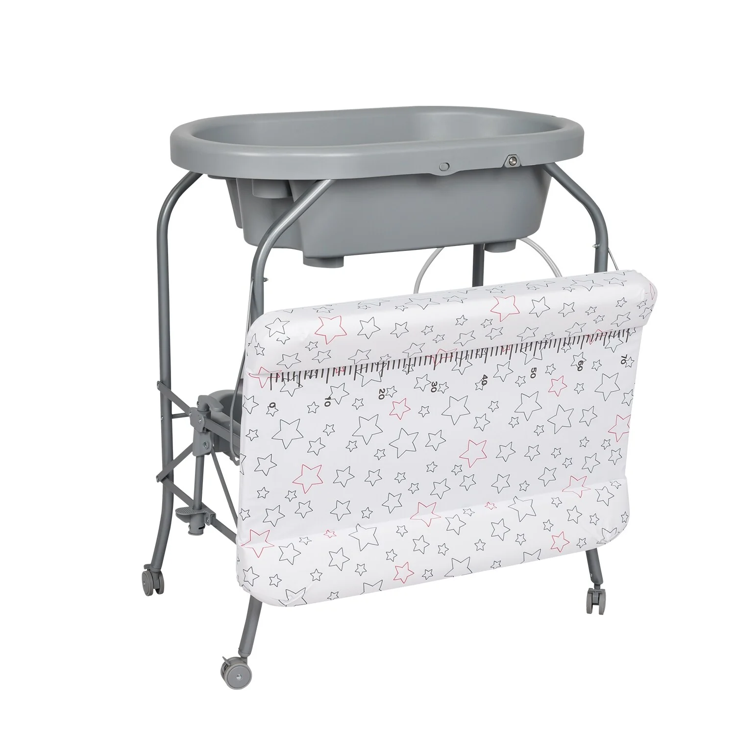 Kinbor baby Folding Changing Table Infant Diaper Station nursery w/ Bath Tub Unit, Upgraded for Newborn- Grey, White
