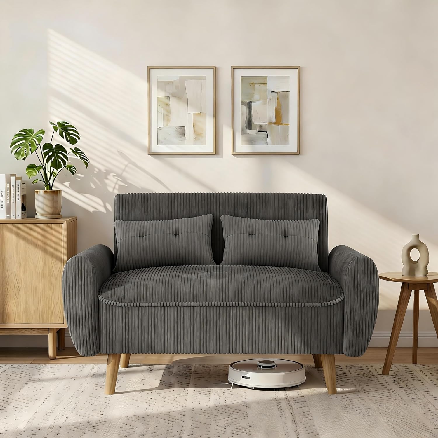 Shintenchi Small Modern Loveseat Couch Sofa, Mid Century Fabric Upholstered 2-Seat Sofa Couch Love Seats Furniture for Small Space, Dark Grey