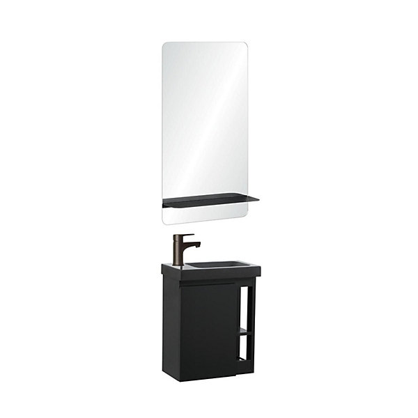 Ensemble lave-mains HAMPTON avec robinet noir et miroir tablette