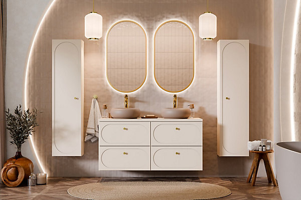 Meuble colonne de salle de bain suspendu DONNA SANDbeige 35 x 140 cm
