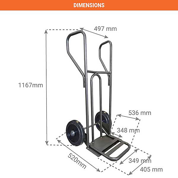Diable - Pelle fixe 348x405mm - charge 250kg - Roues caout. élast. noir silencieux - DVPF1-RSN-BR