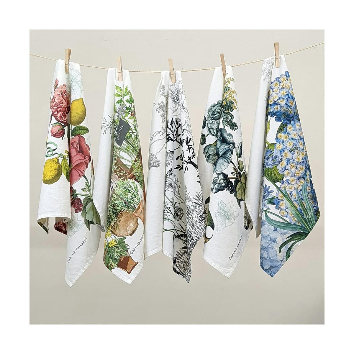 GIARDINO BLEU - Torchon  métis lin & coton multicolore 50x70