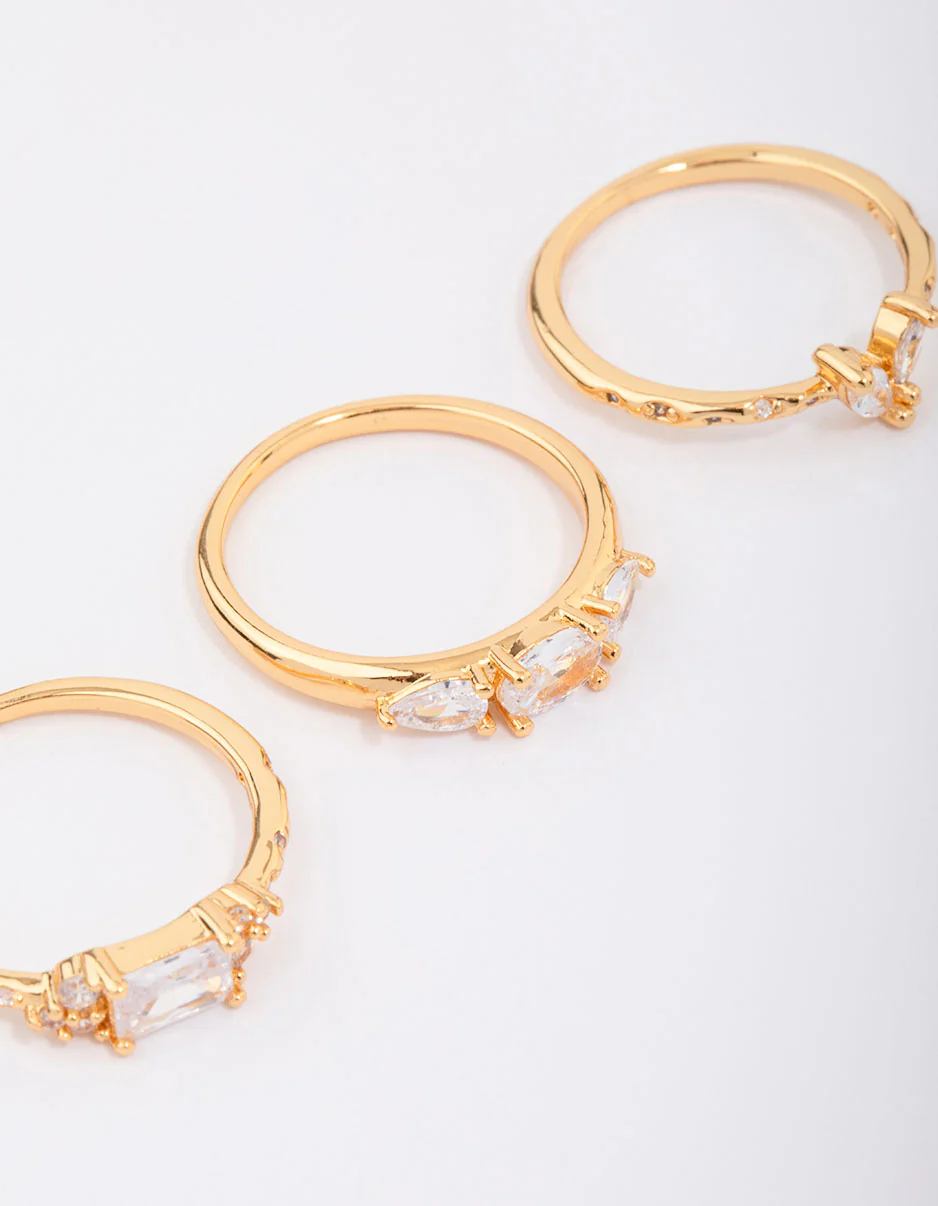 Gold Plated Butterfly Stacking Ring 3-Pack