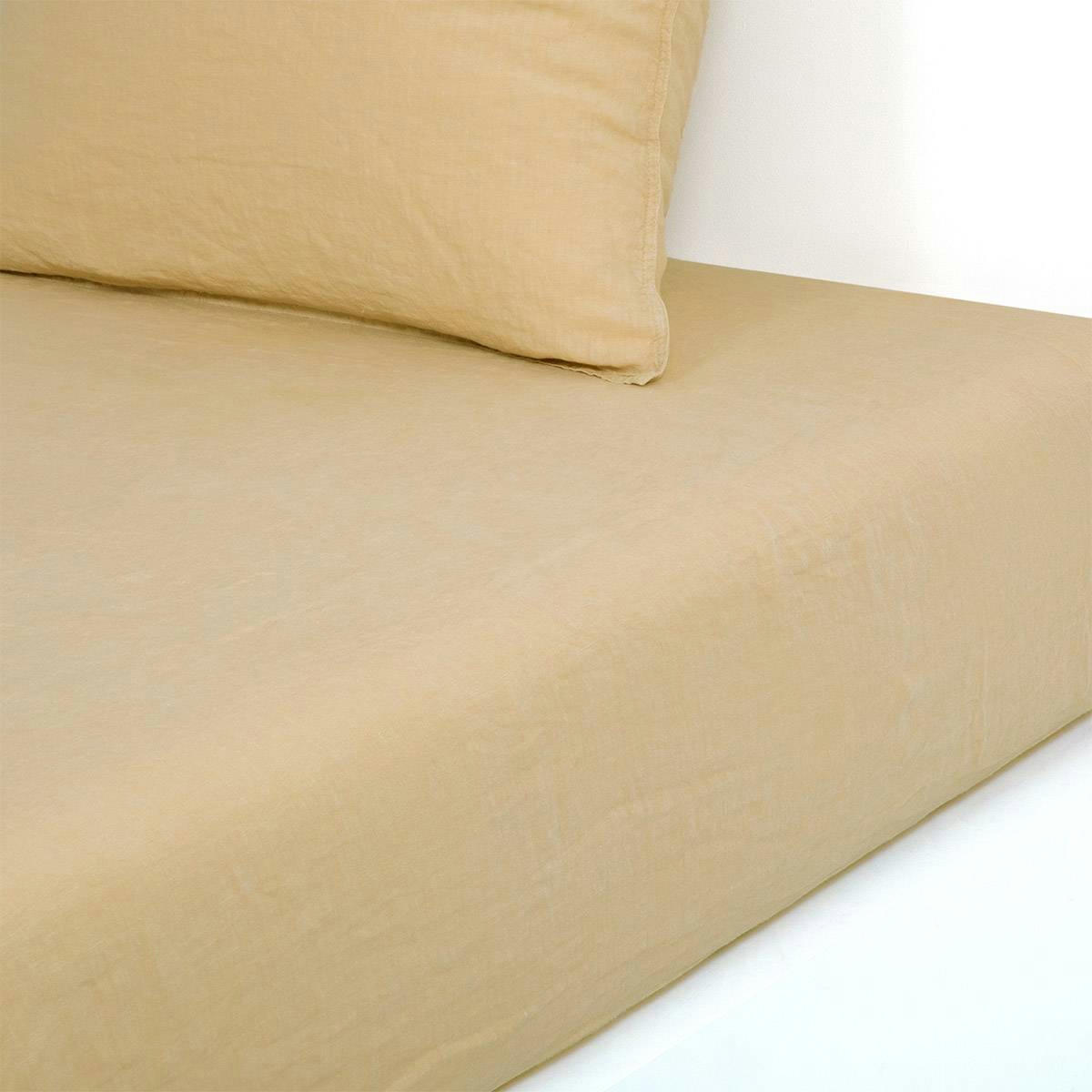 PETIT JOUR - Drap housse en  lin lavé beige 200 x 200 cm