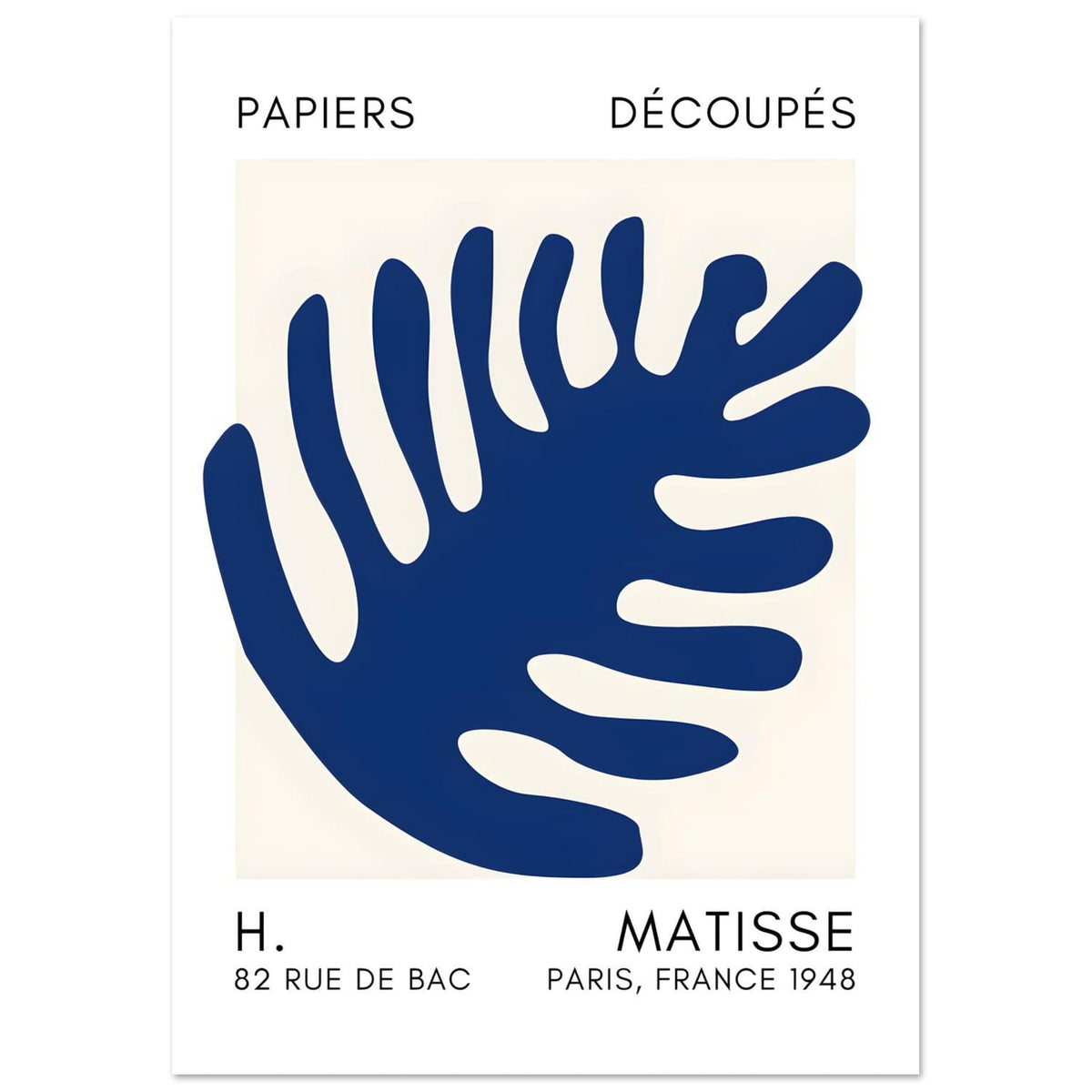 Artfulprints Poster Matisse – Coral bloom navy blue II  - A4 21x29.7 cm - Blauw