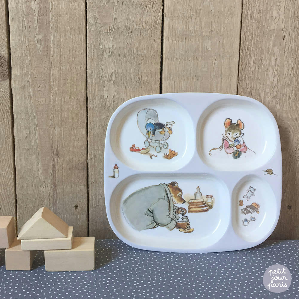 ERNEST & CELESTINE - Plateau à 4 compartiments gris enfant