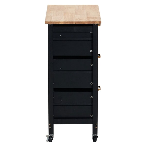 3 Drawers 3 Layers Handle Rubber Wood Log Kitchen Island