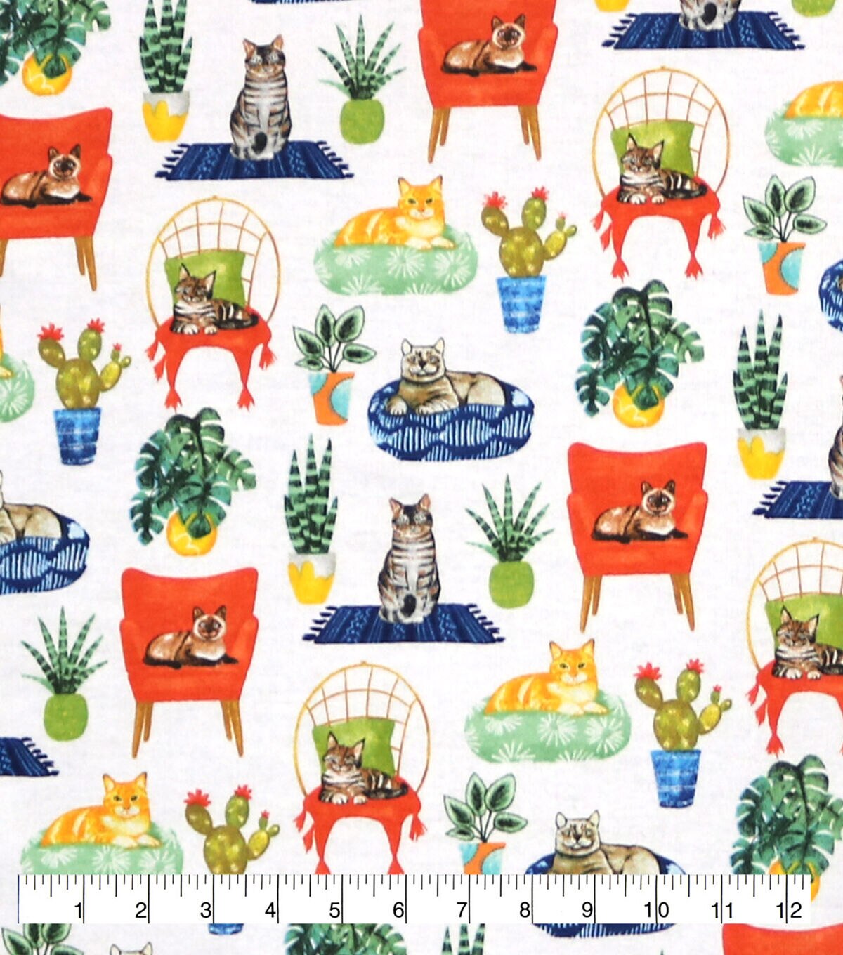Lounging Cats and Plants Super Snuggle Flannel Fabric