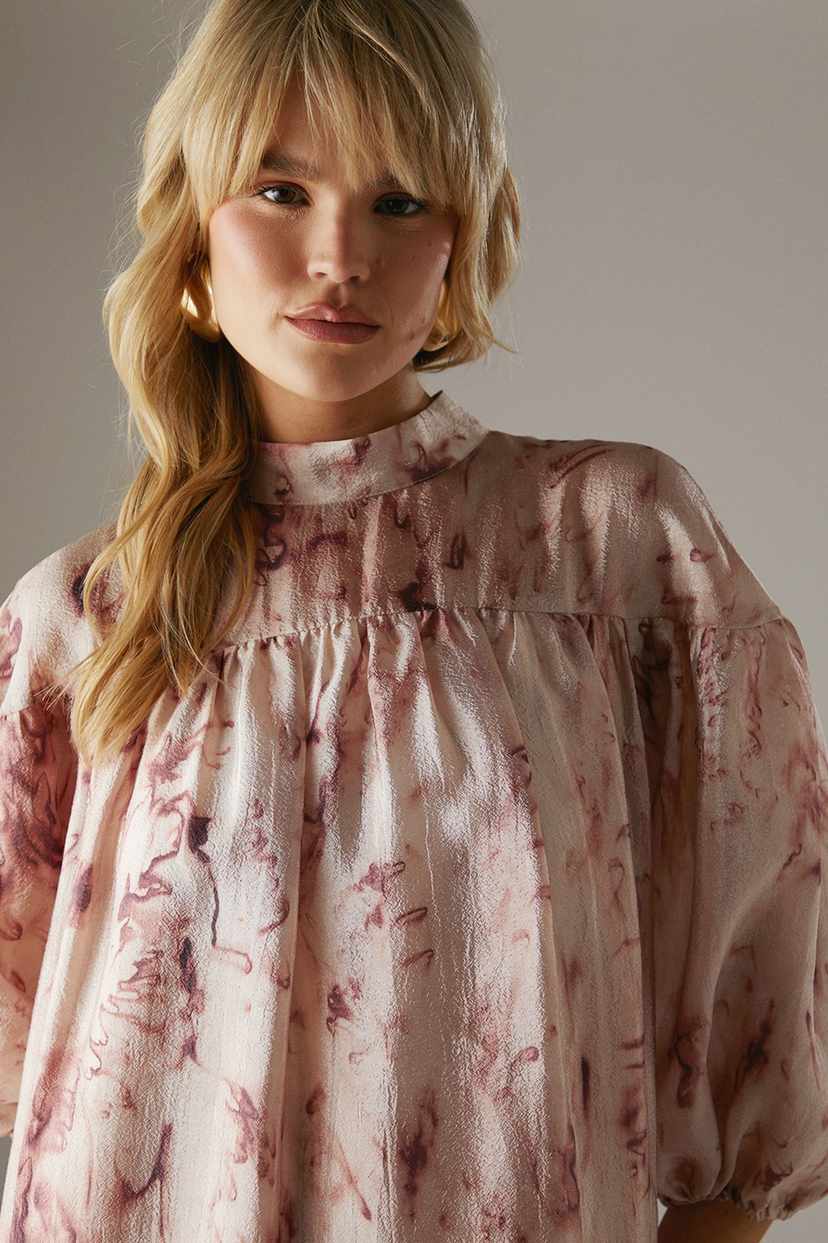 Warehouse Organza High Neck Tier Midi Smock Dress