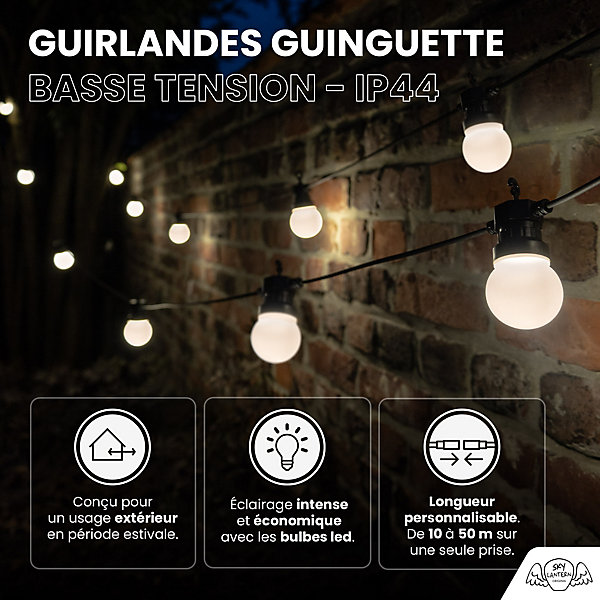 Guirlande Guinguette Solaire 10M Blanc chaud
