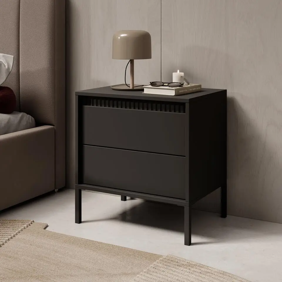 Meubella - Saran - Nachtkastje - Zwart - 54 cm