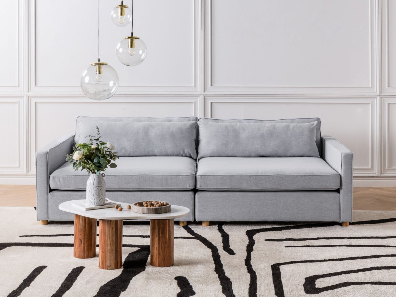 Sofa 3-osobowa jasnoszara tapiecerowana