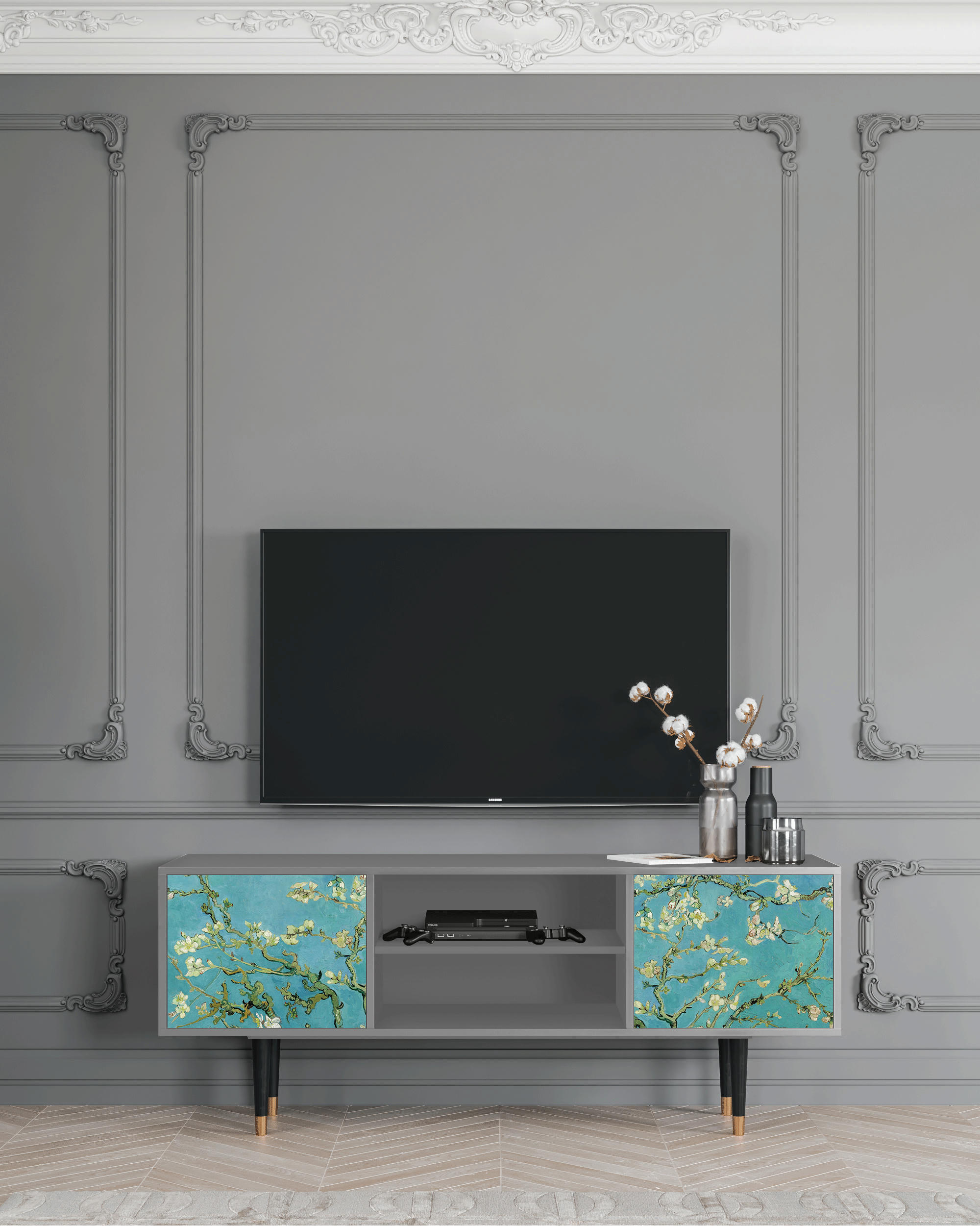 ALMOND BLOSSOM BY VAN GOGH - Meuble TV  bleu 2 portes L 170 cm