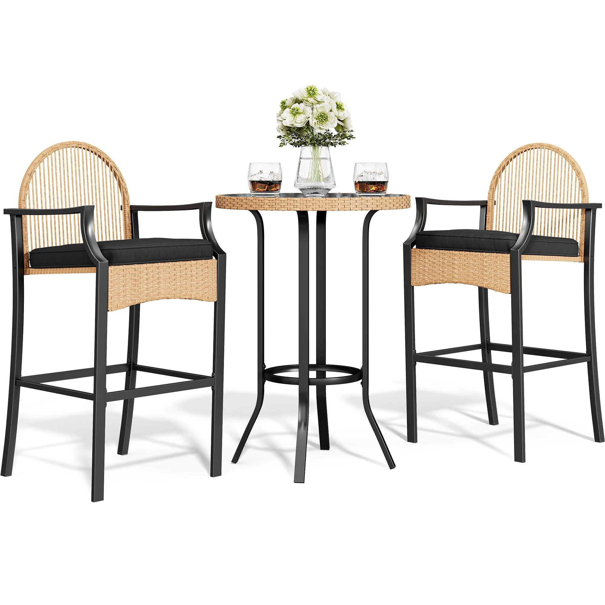 Moasis 3-Piece Outdoor Wicker Bar Height Bistro with Soft Cushions - 3PCS