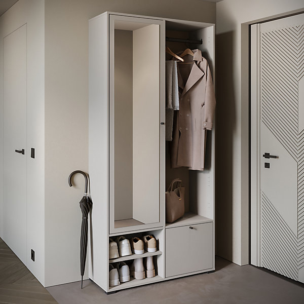 Minio go for it, Ensemble vestiaire DAFNI avec miroir 90x190x33, beige cachemire