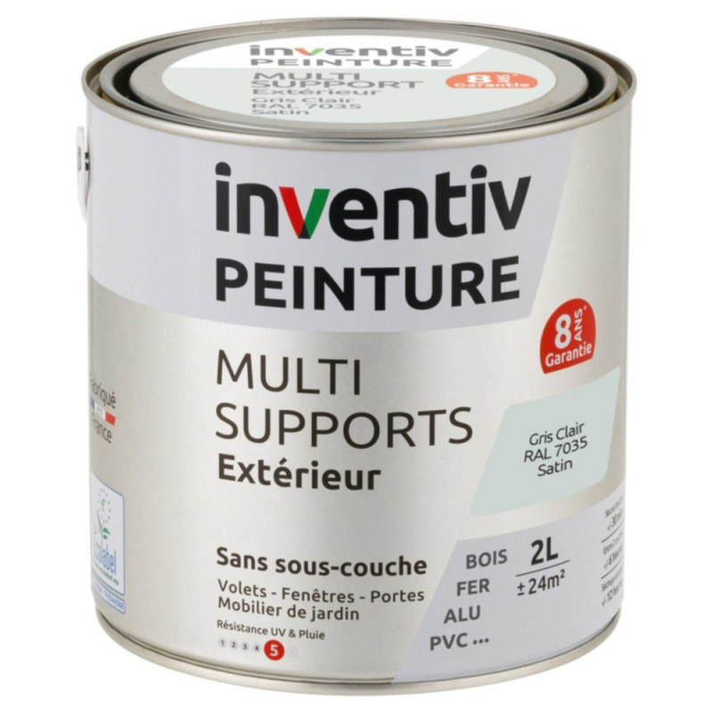 Peinture multi-supports gris clair satiné 2 L INVENTIV