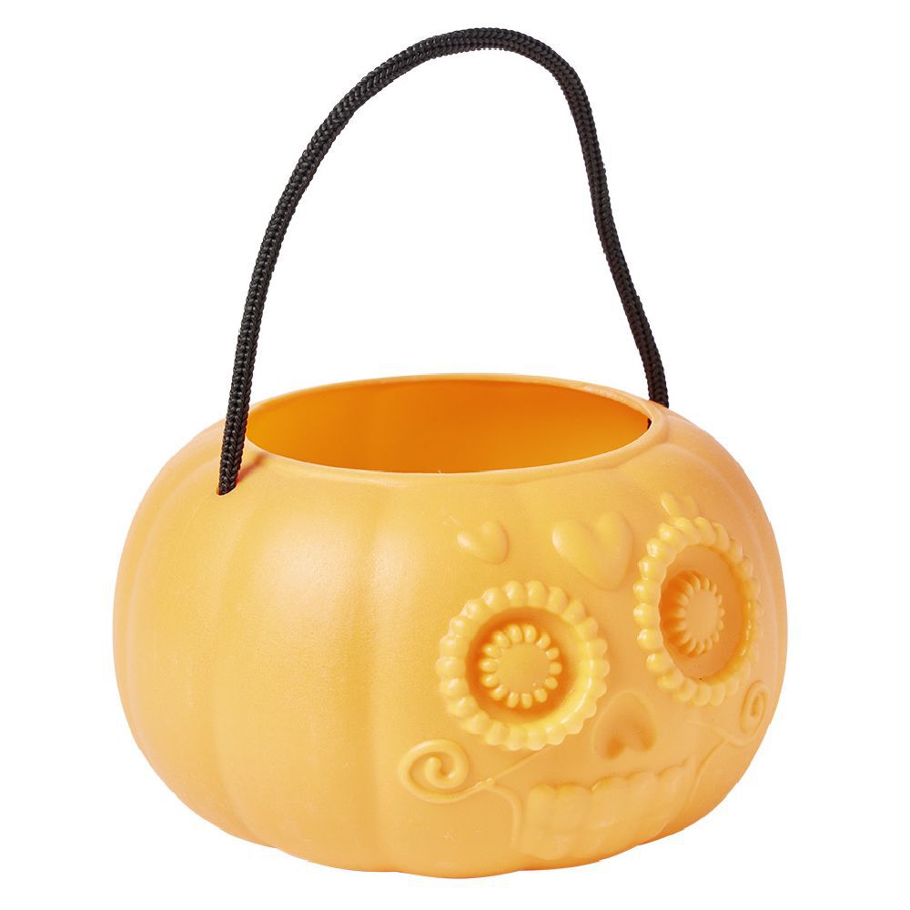 Seau à bonbons Halloween calavera tête de mort mexicaine orange