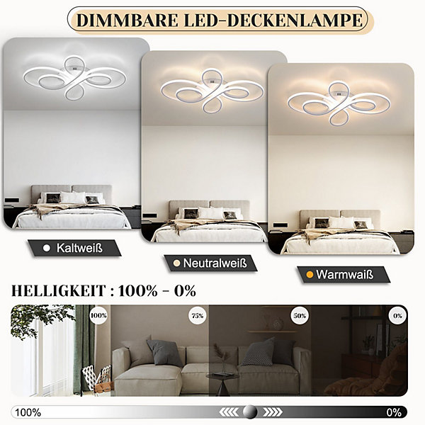 NETTLIFE Plafonnier LED Dimmable Grand 100cm 90W Moderne Blanc avec Télécommande Design