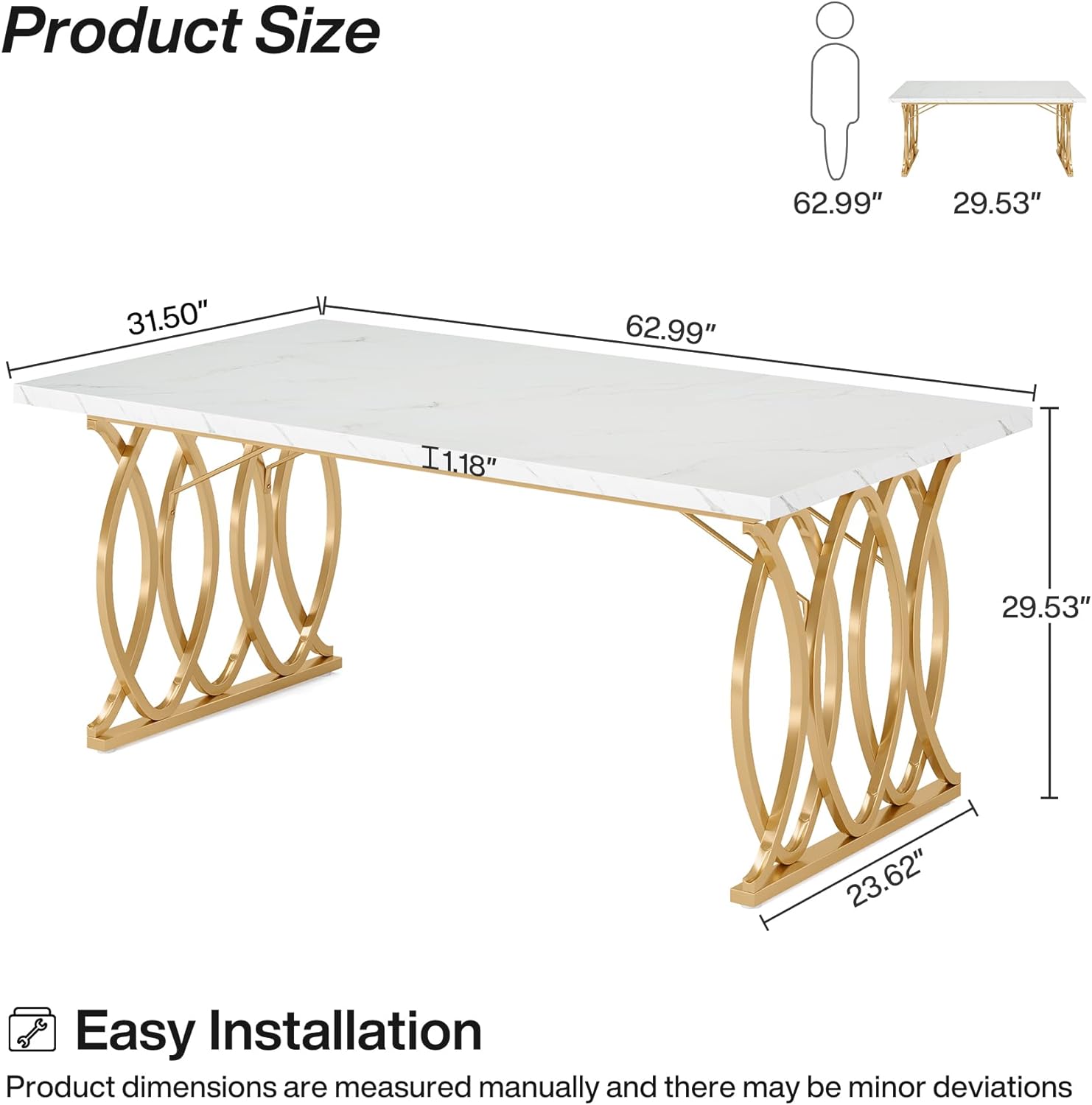 Tribesigns Modern Dining Table, 63 Large Kitchen Table for 4-6 People, Unique Rectangular Dinner Table Kitchen & Dining Room Furniture with Faux Marble Tabletop and Geometric Legs