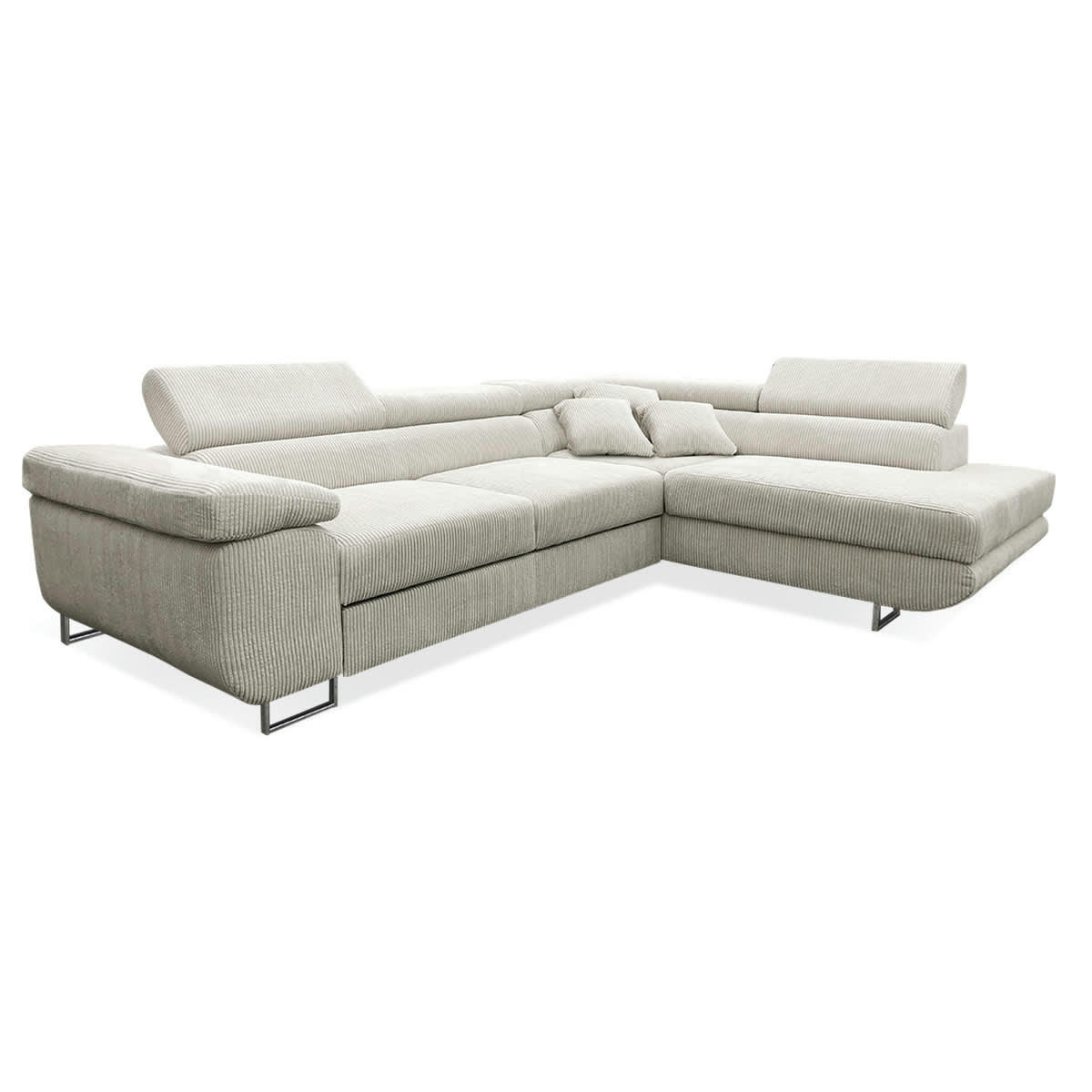 - Canapé d'angle convertible droit 4 places coffre velours côtelé blanc