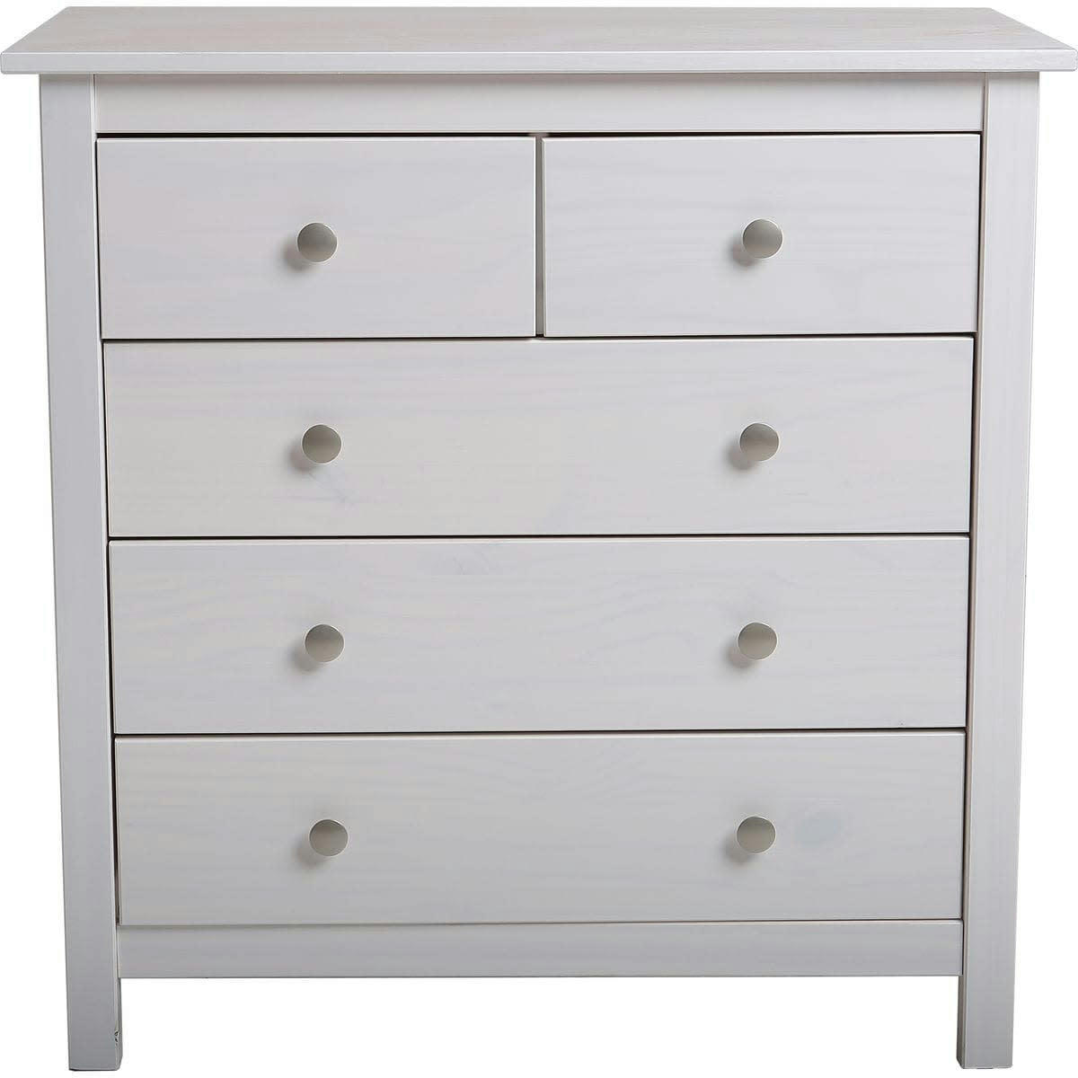 ELTON - Commode 5 tiroirs en pin massif blanc 79 cm