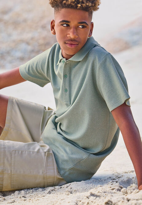 Older Boys Sage Textured Polo Shirt